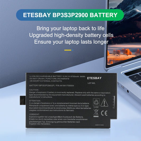 ETESBAY BP3S3P2900 replacement battery with upgraded high-density cells for extended life, compatible with Getac B300 B300X rugged notebooks