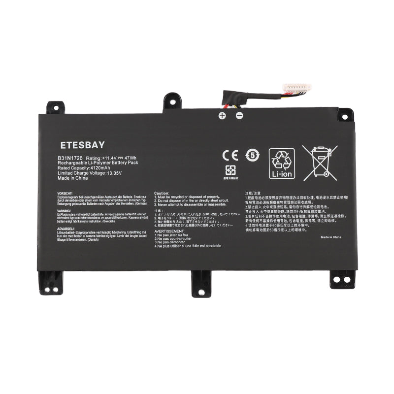 ETESBAY B31N1726 Li-Polymer battery white background model B31N1726 11.4V 47Wh CE certified for Asus TUF gaming laptop