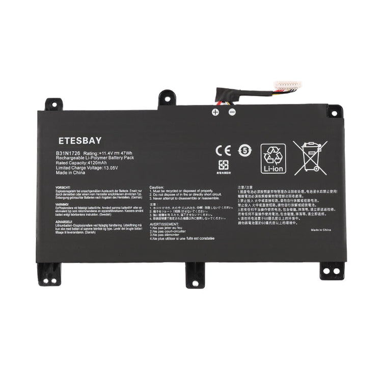 ETESBAY B31N1726 Li-Polymer battery white background model B31N1726 11.4V 47Wh CE certified for Asus TUF gaming laptop