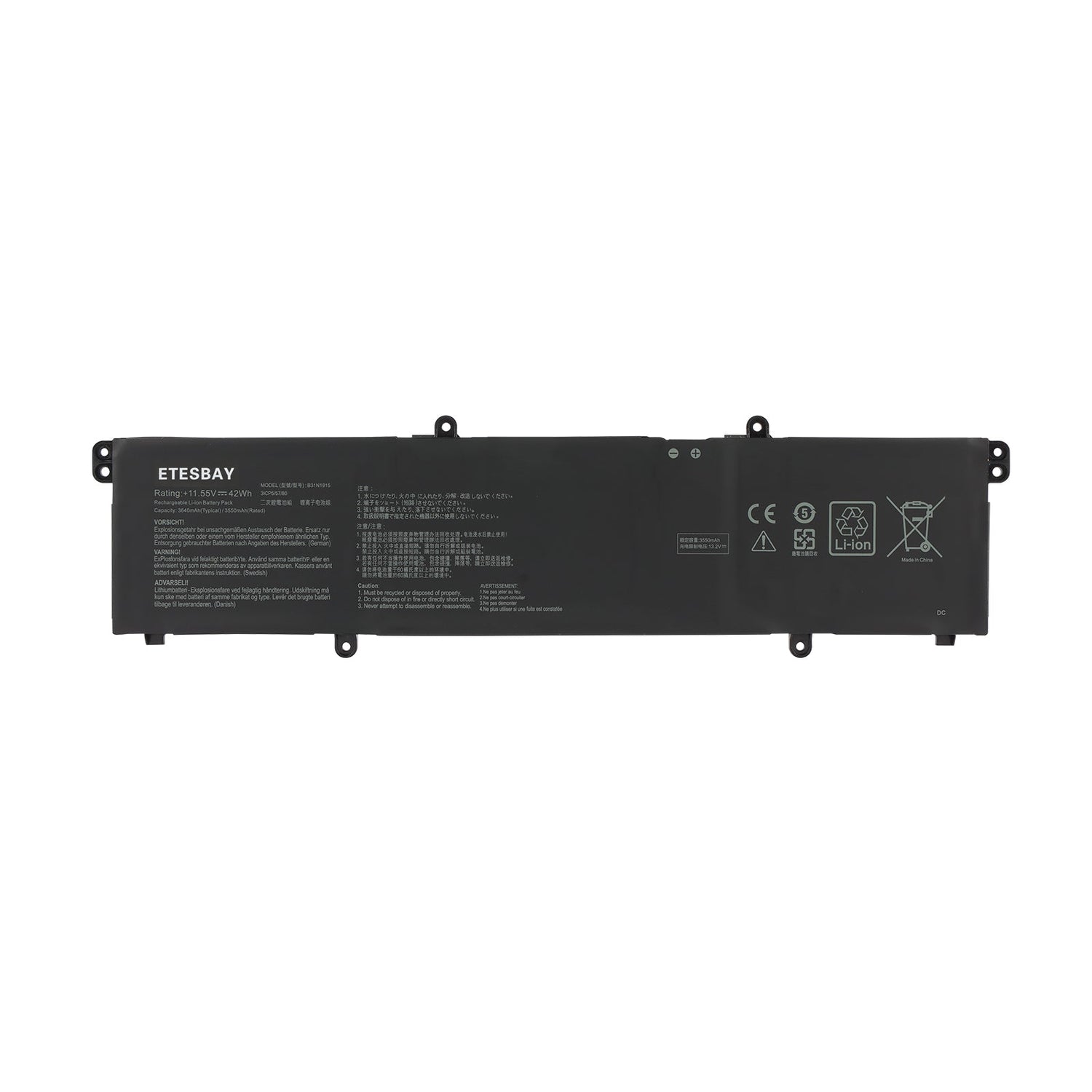 ETESBAY B31N1915 Li-ion battery white background model B31N1915 11.55V 42Wh CE FC certified for Asus ExpertBook laptop
