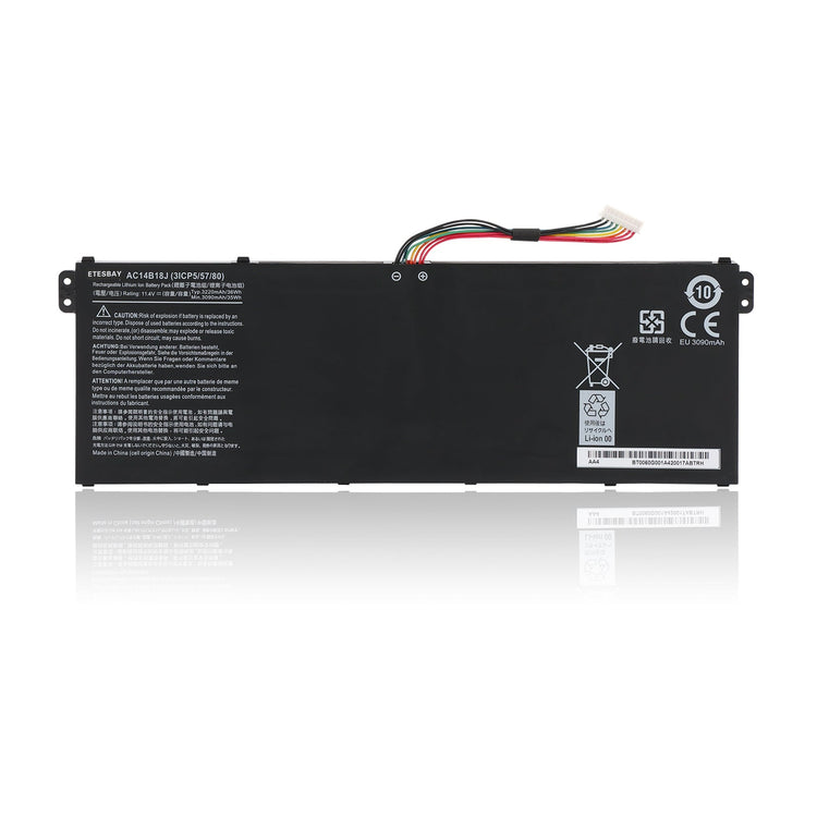 ETESBAY AC14B18J Li-ion battery white background with multi-color connector wire model AC14B18J 11.4V 36Wh CE for Acer