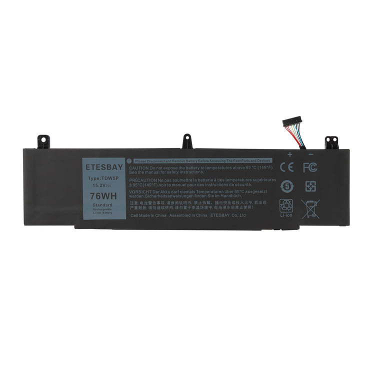ETESBAY TDW5P 15.2V 76Wh Li-ion replacement battery, black, compatible with Dell Alienware 13 / R3 / ALW13C series laptops.