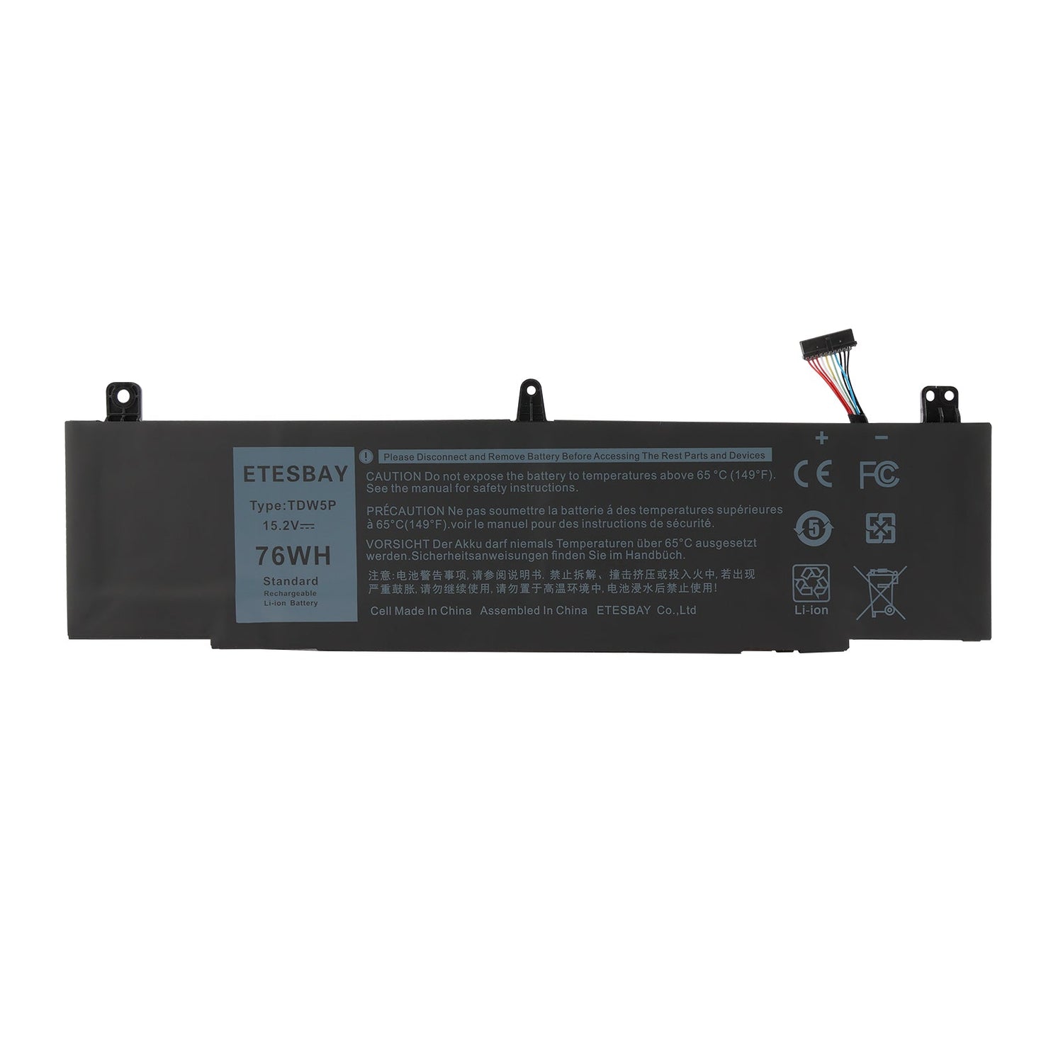 ETESBAY TDW5P 15.2V 76Wh Li-ion replacement battery, black, compatible with Dell Alienware 13 / R3 / ALW13C series laptops.