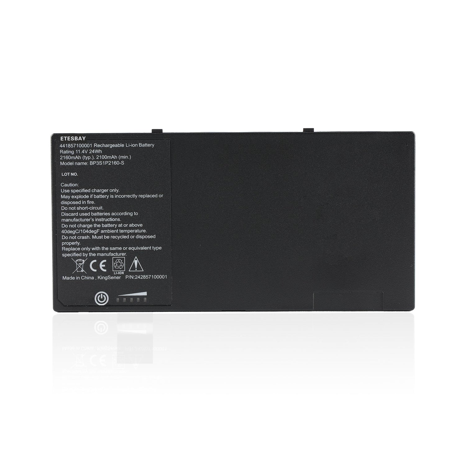 Black ETESBAY replacement battery for Getac F110 Tablet PC, model BP3S1P2160-S, 11.4V 2160mAh/25Wh lithium-ion, 100% brand new with 1-year warranty.
