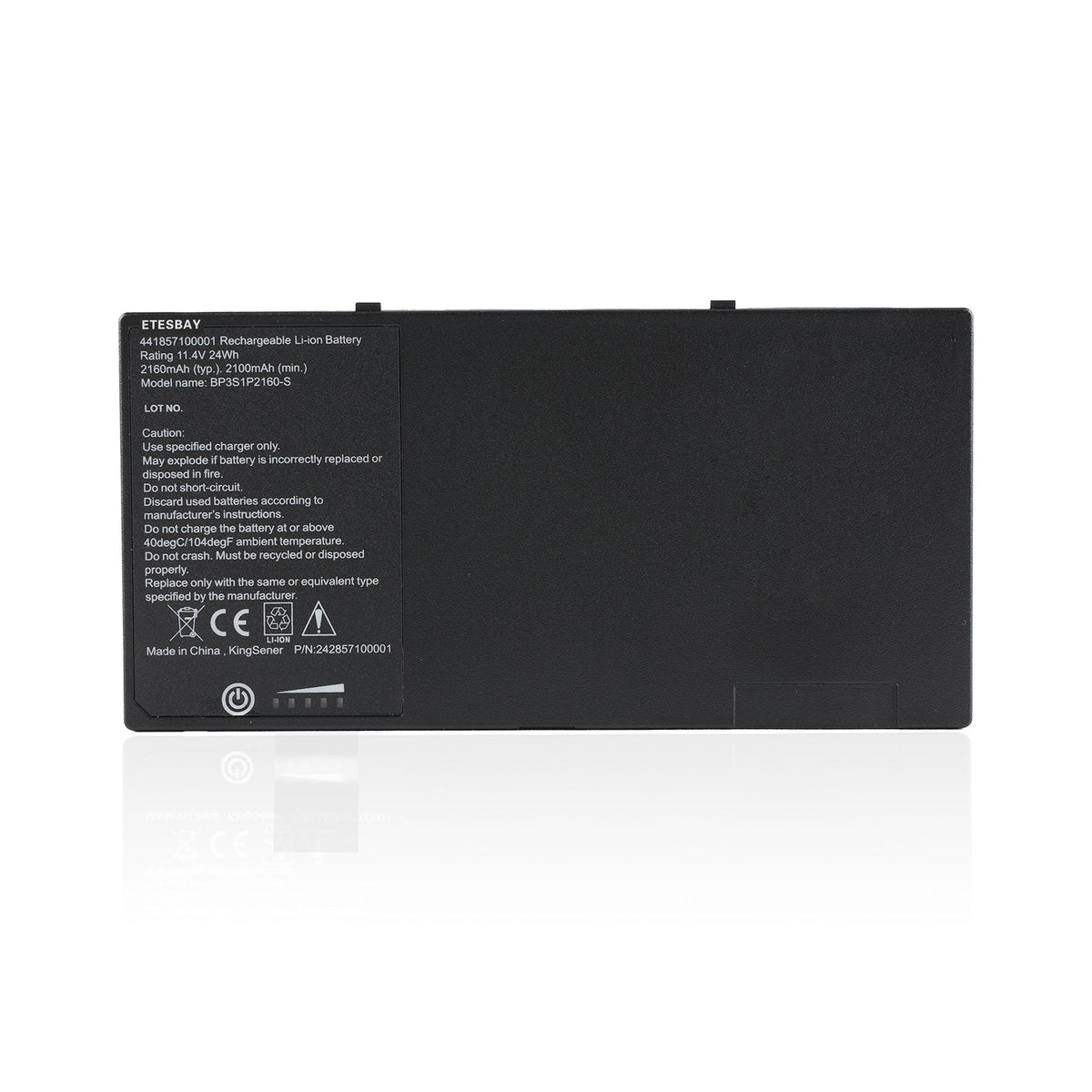 Black ETESBAY replacement battery for Getac F110 Tablet PC, model BP3S1P2160-S, 11.4V 2160mAh/25Wh lithium-ion, 100% brand new with 1-year warranty.