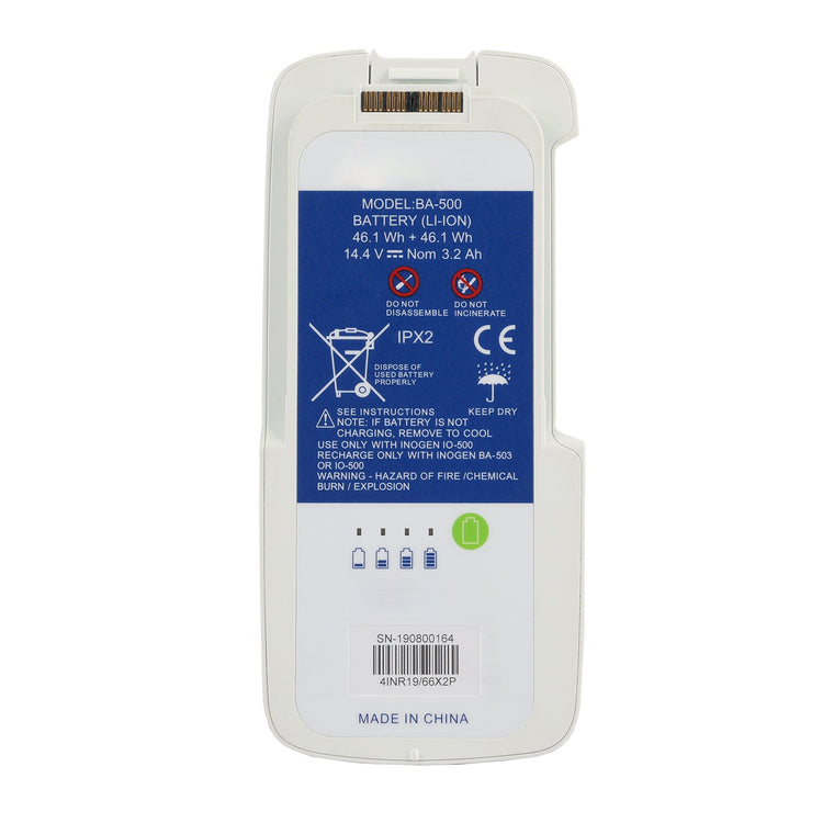 BA-500 14.4V 3.2Ah 46.1Wh replacement battery for Inogen One G5 Rove 6 portable oxygen concentrator, label view