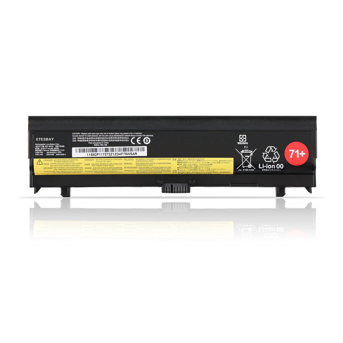 ETESBAY 00NY486 replacement laptop battery 10.8V 48Wh 4400mAh for Lenovo ThinkPad L560 L570 on white background