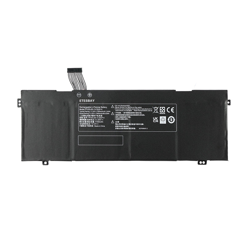 Front view of black ETESBAY PFIDG-00-13-3S2P-0 Li-ion laptop battery 11.55V 7900mAh 91.24Wh on white background.