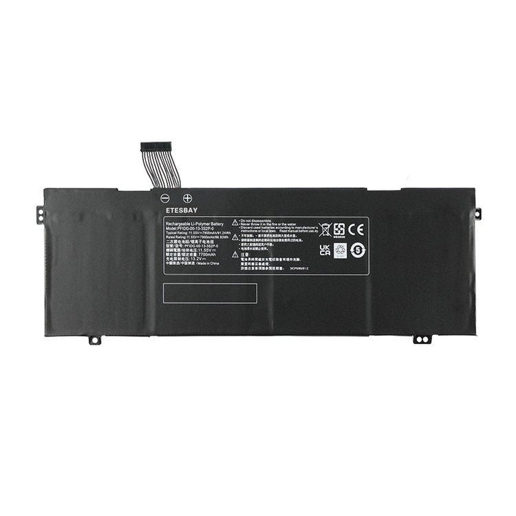 Front view of black ETESBAY PFIDG-00-13-3S2P-0 Li-ion laptop battery 11.55V 7900mAh 91.24Wh on white background.