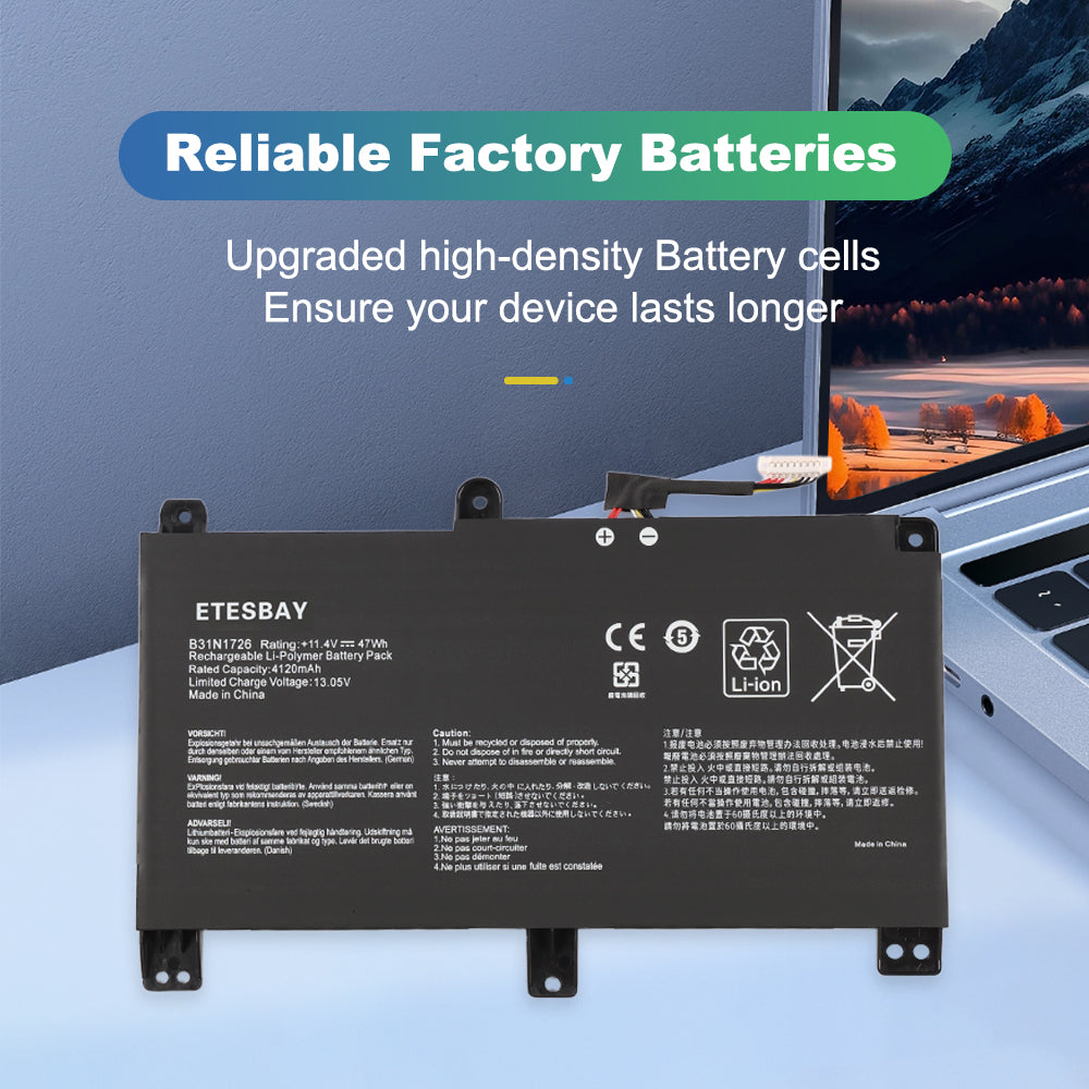 ETESBAY B31N1726 reliable factory battery upgraded high-density cells ensure your TUF gaming laptop lasts longer replacement