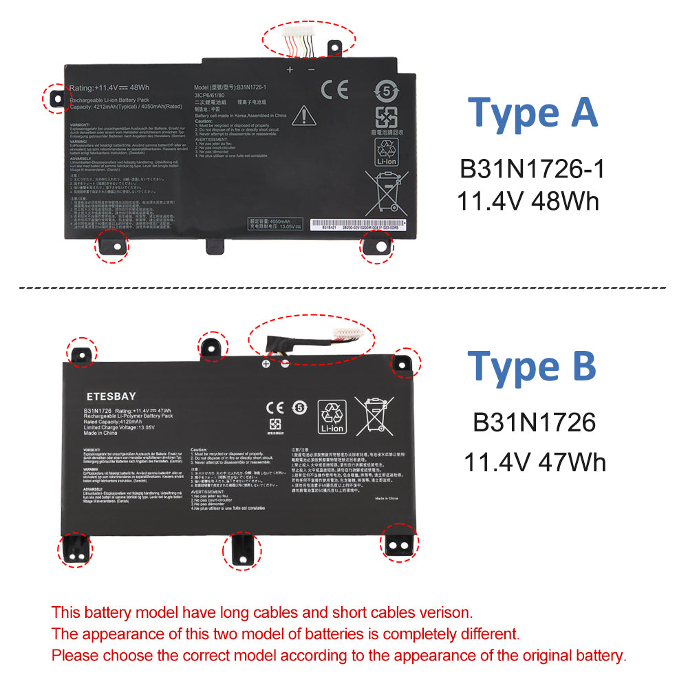 B31N1726 Type A long cable versus Type B short cable version comparison choose correct model by original appearance