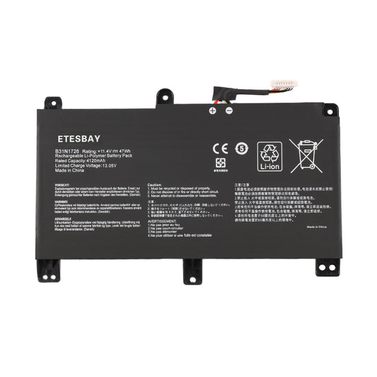 ETESBAY B31N1726 Li-Polymer battery white background model B31N1726 11.4V 47Wh CE certified for Asus TUF gaming laptop
