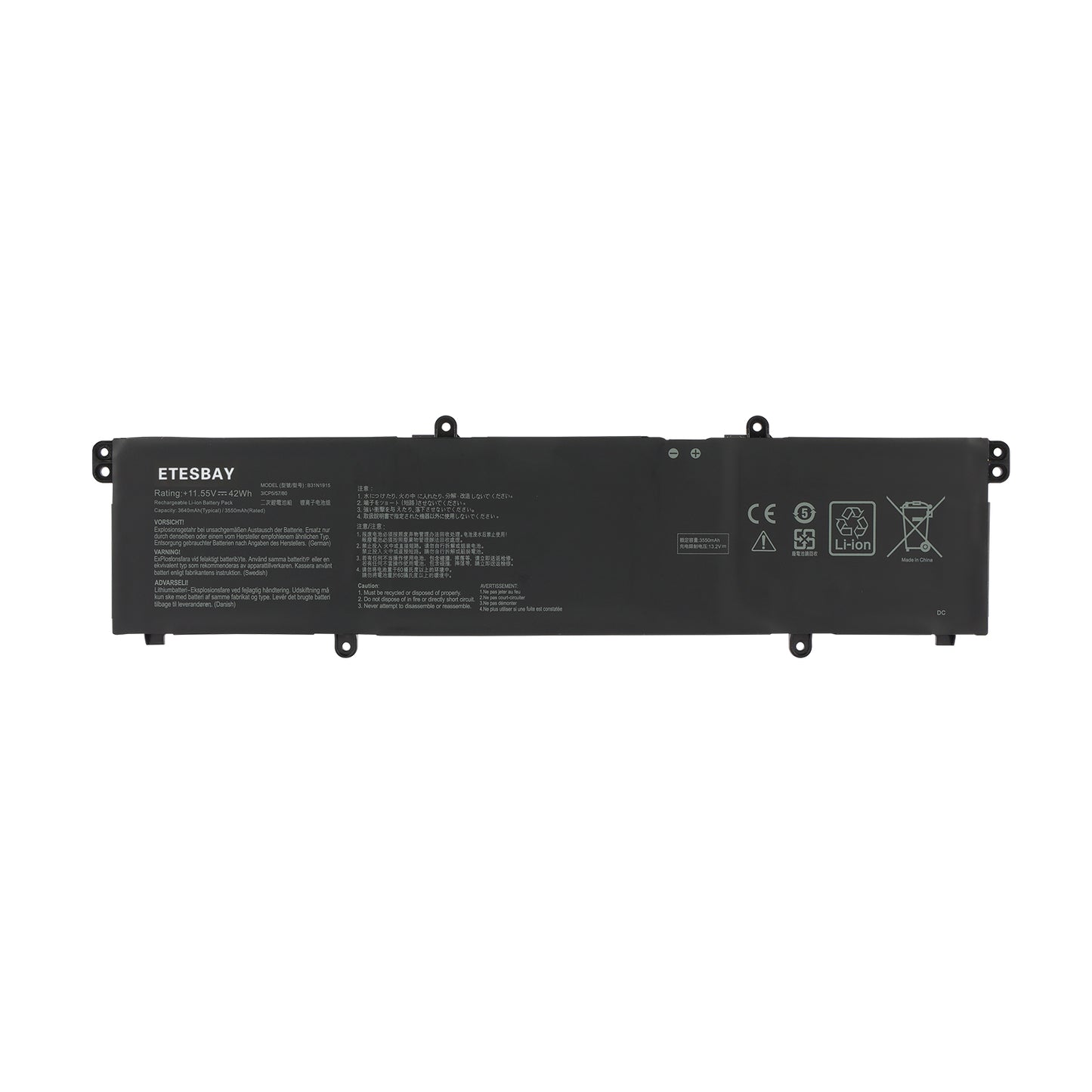 ETESBAY B31N1915 Li-ion battery white background model B31N1915 11.55V 42Wh CE FC certified for Asus ExpertBook laptop