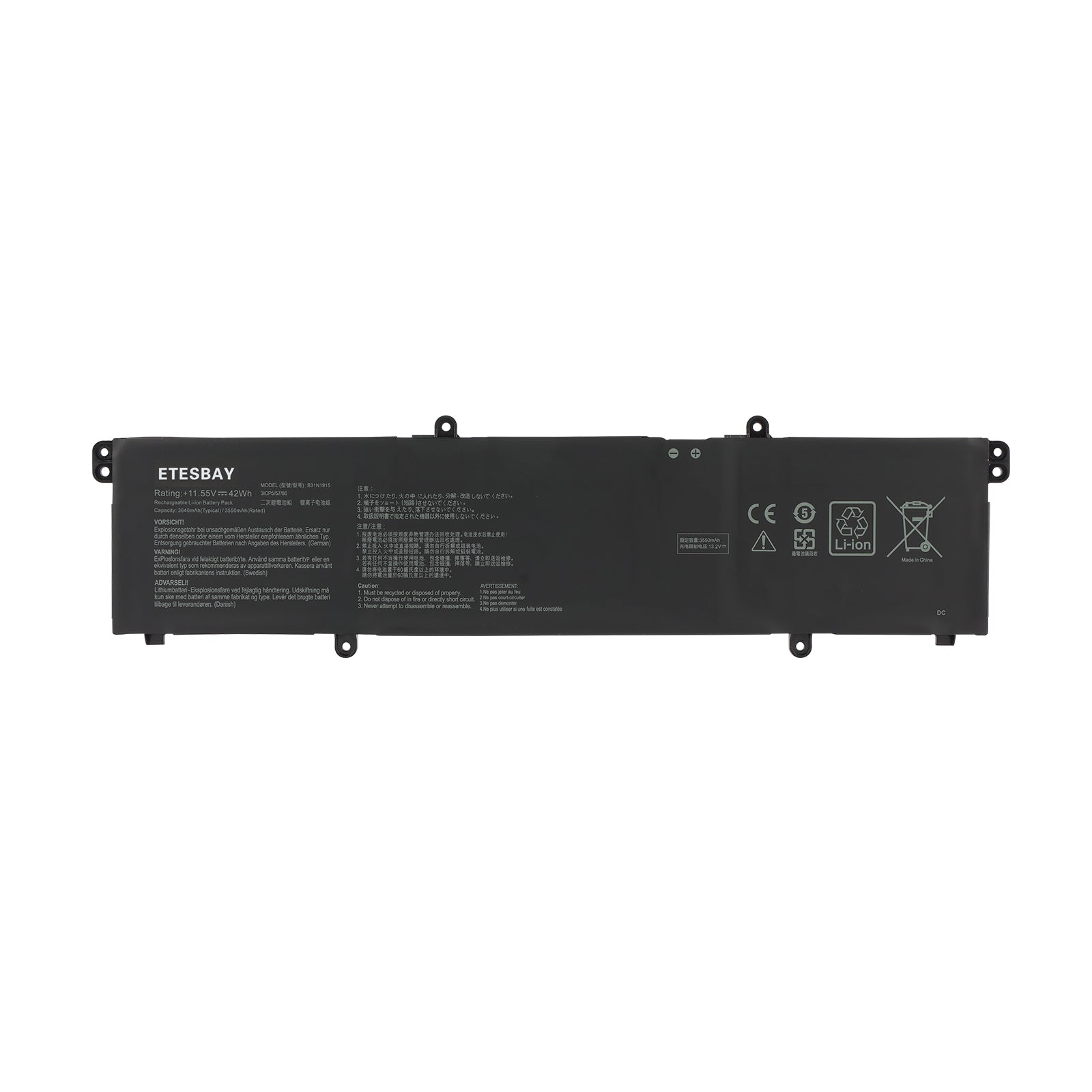 ETESBAY B31N1915 Li-ion battery white background model B31N1915 11.55V 42Wh CE FC certified for Asus ExpertBook laptop