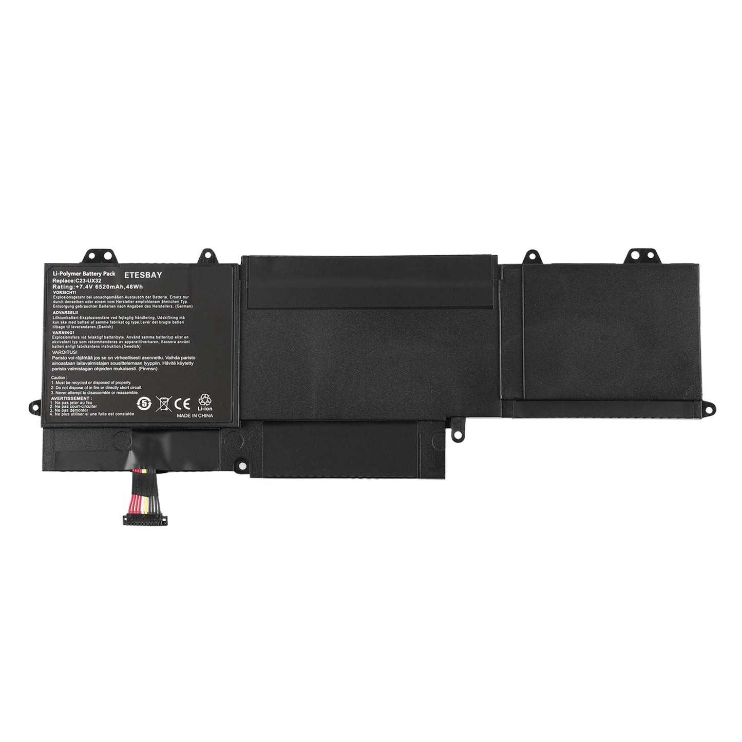 C23-UX32 Li-Polymer battery white back view C23-UX32 7.4V 6520mAh 48Wh CE certified for Asus VivoBook U38 ZenBook UX32
