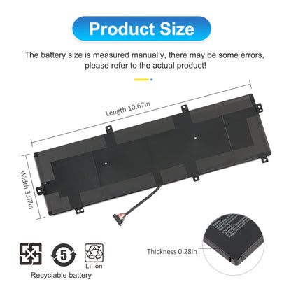 C31N1831 laptop battery dimensions length 10.67in width 3.07in thickness 0.28in with recyclable Li-ion certification marks