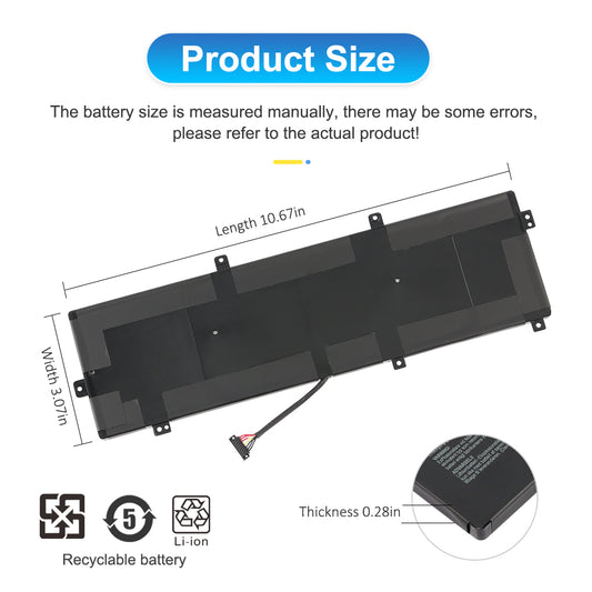 C31N1831 laptop battery dimensions length 10.67in width 3.07in thickness 0.28in with recyclable Li-ion certification marks