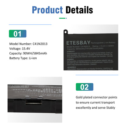 C41N2013 product details model C41N2013 15.4V 90Wh with gold plated connector points for stable current transport