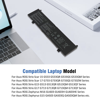 C41N2013 battery beside Asus ROG compatible Strix Scar G15 G17 Zephyrus M16 TUF F15 A17 gaming laptop series models