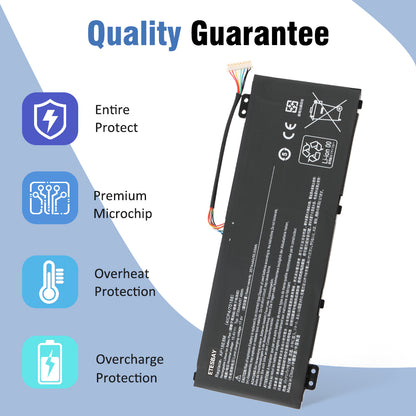 AP18E8M battery quality guarantee image, highlighting entire protection, premium microchip, overheat protection, and overcharge protection.
