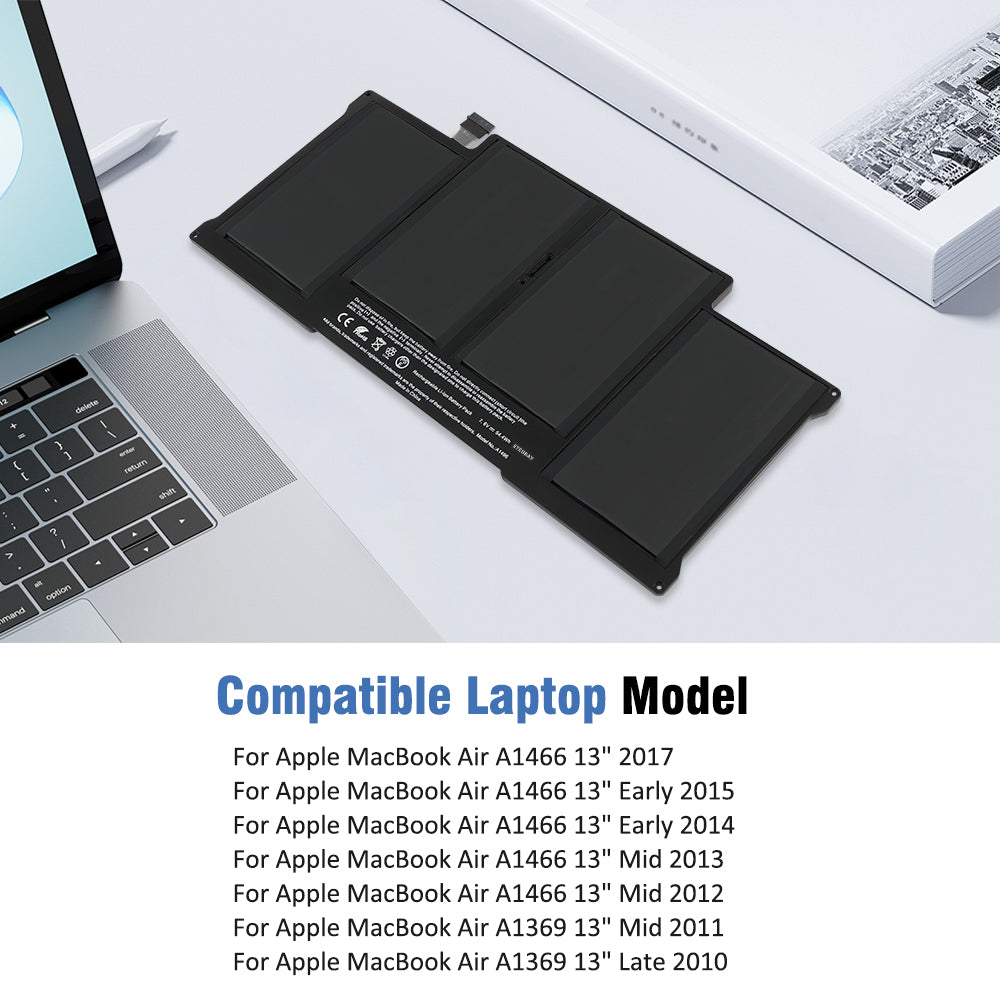 A1496 battery beside MacBook Air compatible A1466 13" 2017-2012 and A1369 Mid2011 Late2010 full series models