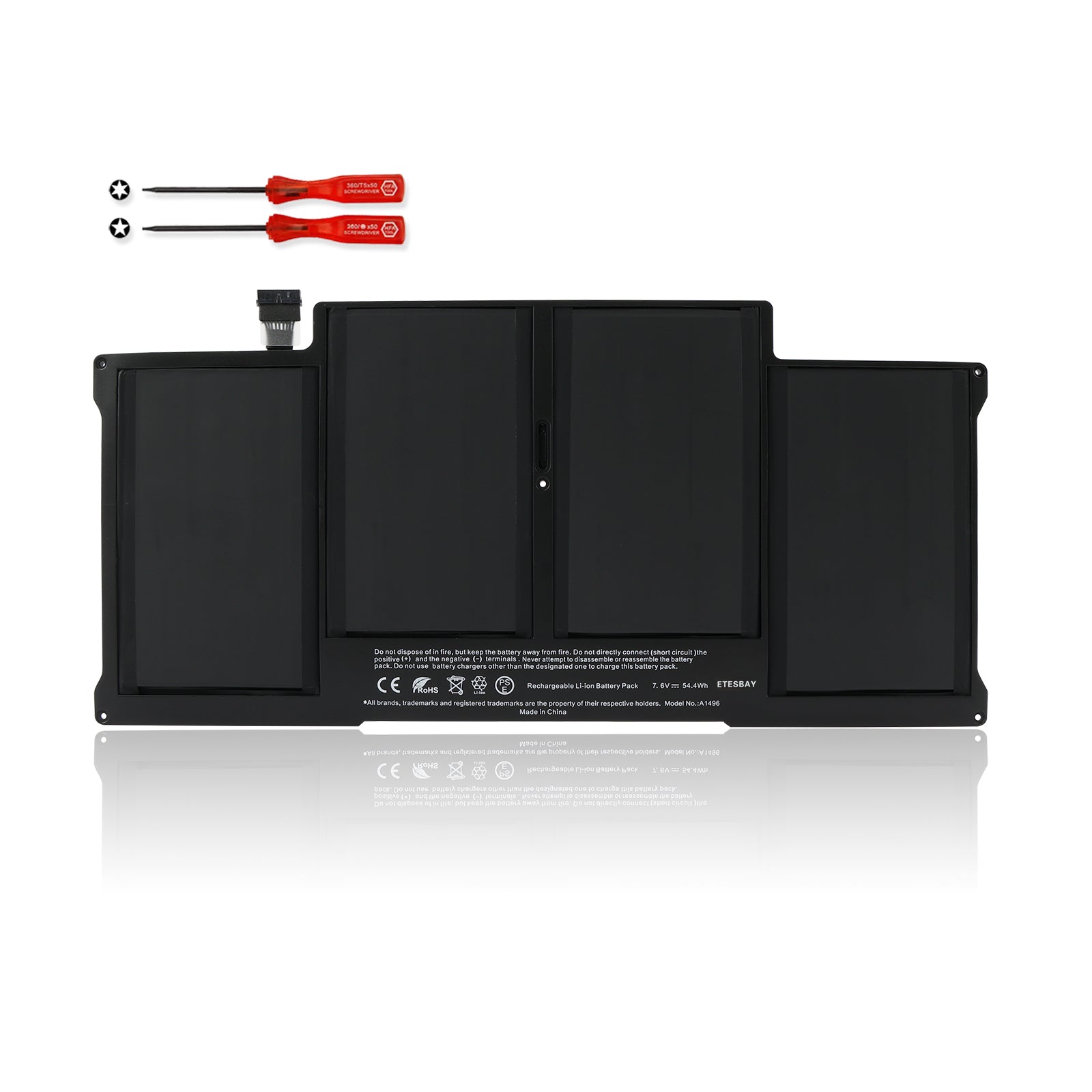 ETESBAY A1496 Li-ion battery white background with screwdriver tools model A1496 7.6V 54.4Wh CE FC certified for MacBook Air