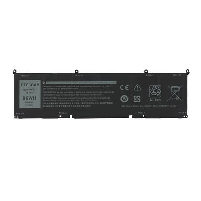 ETESBAY 69KF2 86WH 11.4V Li-ion laptop battery front view showing label safety warnings and CE certification