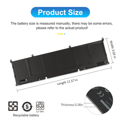 69KF2 product size: length 11.57in width 3.03in thickness 0.28in recyclable Li-ion battery pack