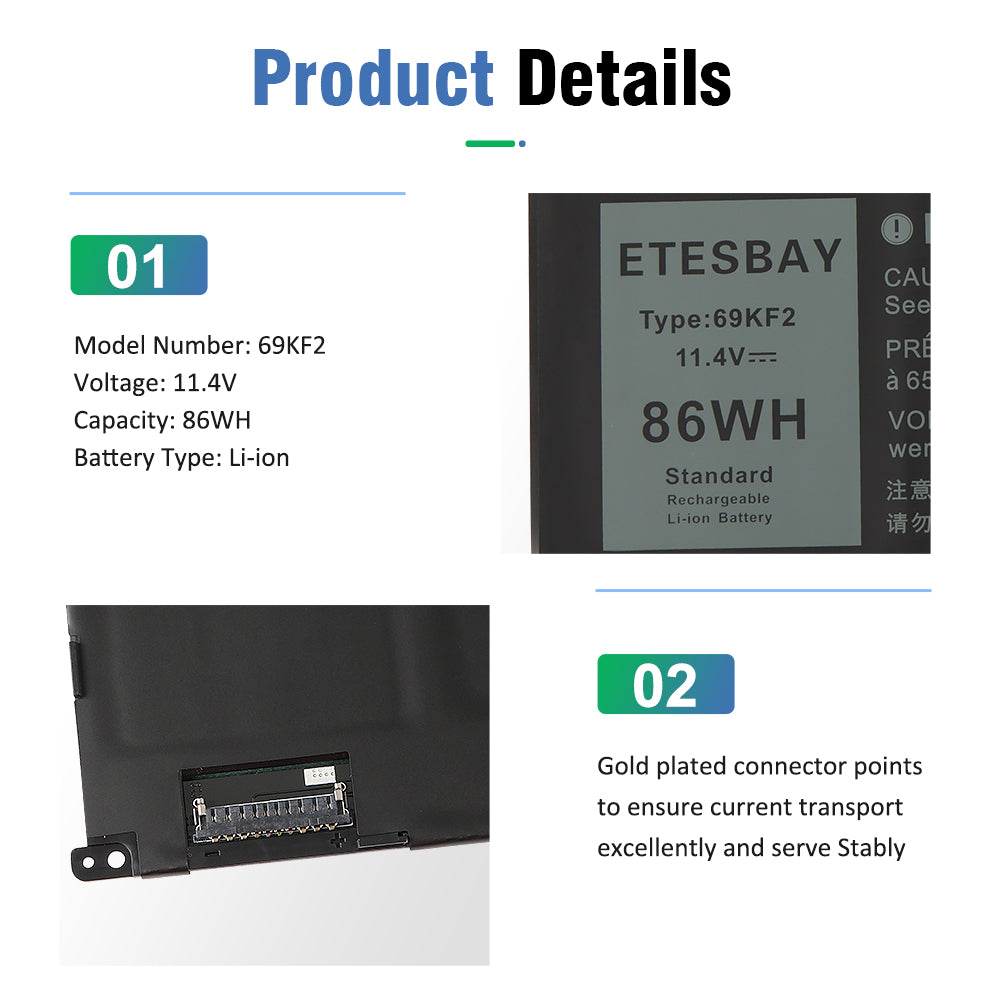 69KF2 details: 86WH label close-up gold plated connector points ensure stable current transport