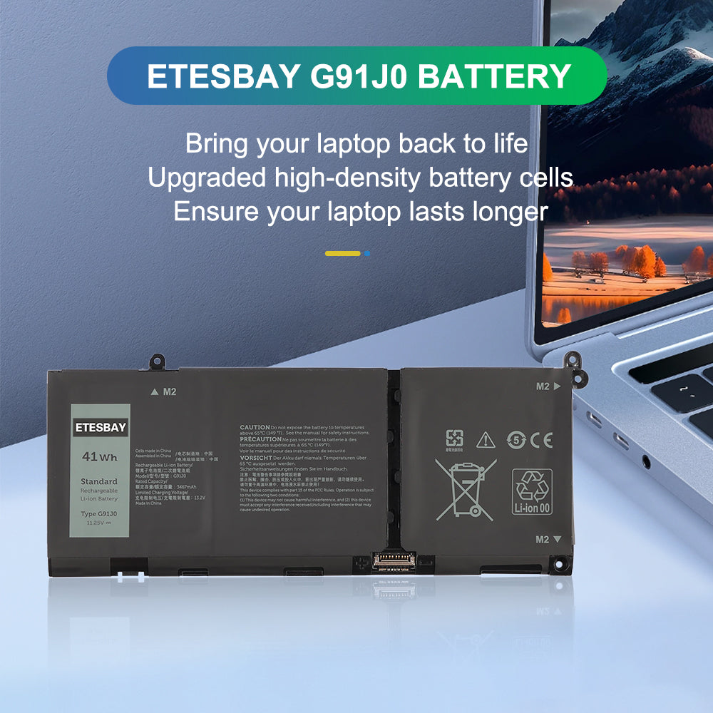 ETESBAY G91J0 battery promotional poster - premium replacement battery compatible with Dell Latitude and Inspiron laptops