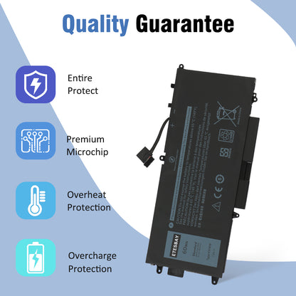 Angled view of K5XWW 60Wh battery with icons for entire protect, premium microchip and overcharge protection