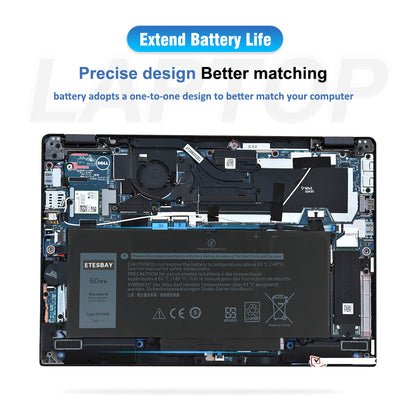 K5XWW 60Wh battery installed inside a Dell Latitude 2-in-1 laptop, showing the precise one-to-one fit