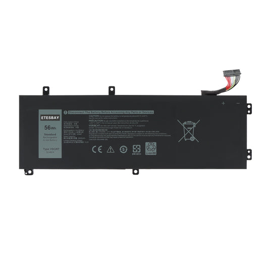 ETESBAY V0GMT 56Wh laptop battery front view with 11.4V label, safety warnings, and wire connector