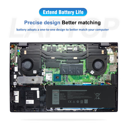 V0GMT 56Wh battery installed inside Dell laptop internal compartment showing precise fitment