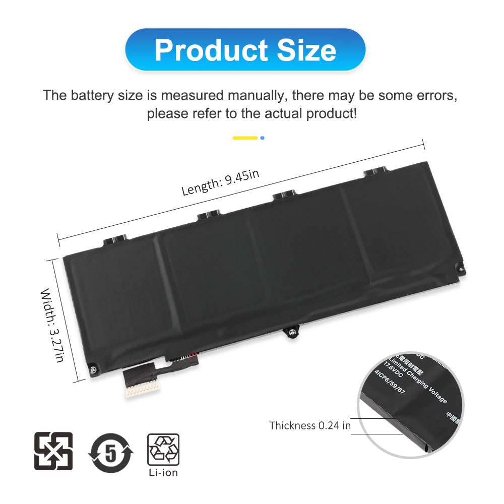 Framework product size: length 9.45in width 3.27in thickness 0.24in recyclable Li-ion pack	
