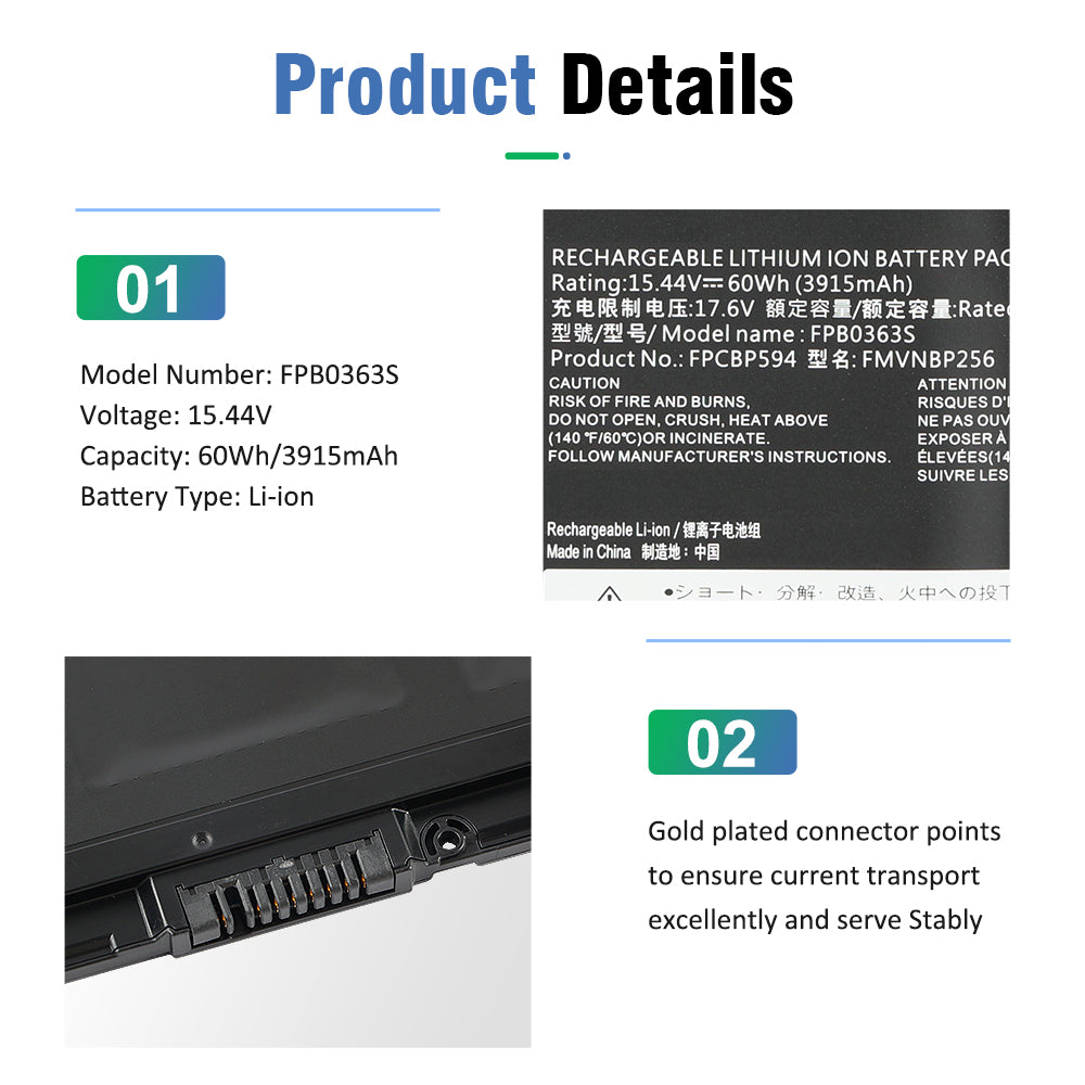 FPCBP594 details: 60Wh label close-up gold plated connector points for stable current transport