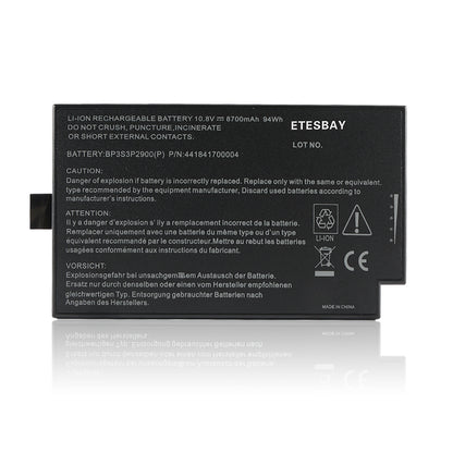 BP3S3P2900 rechargeable Li-ion battery pack white background back view, model BP3S3P2900(P) 10.8V 8700mAh 94Wh CE certified for Getac B300