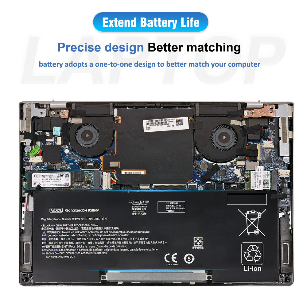 AB06XL battery installed inside HP Envy 13 laptop extend battery life precise design matching