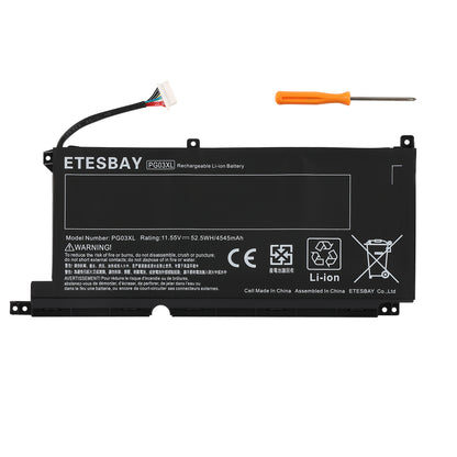 PG03XL laptop battery front view with model label and screwdriver 11.55V 52.5Wh for HP Pavilion Gaming 15 DK