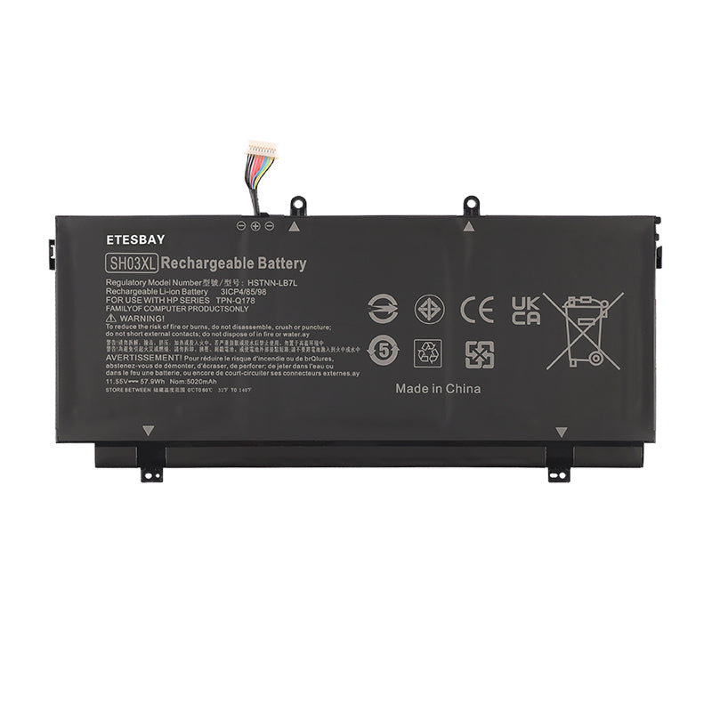 SH03XL rechargeable battery front view showing 11.55V 57.9Wh specifications on white background