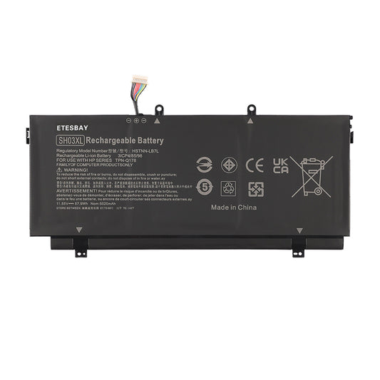 SH03XL rechargeable battery front view showing 11.55V 57.9Wh specifications on white background