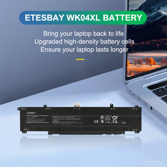 ETESBAY WK10XL battery promotional image showing laptop battery replacement for HP gaming notebooks