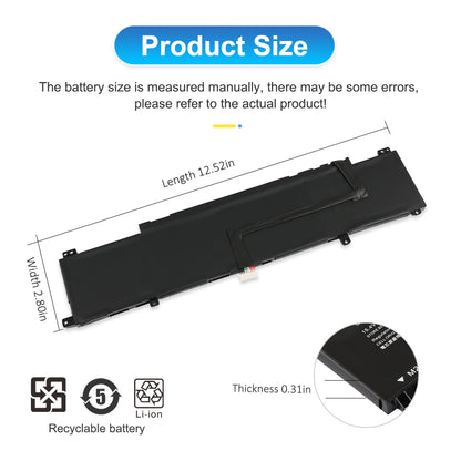 ETESBAY WK04XL battery product dimensions showing length 12.52in, width 2.80in, thickness 0.37in