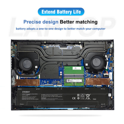 ETESBAY WK10XL battery installed inside HP Victus laptop, extending battery life with precise design