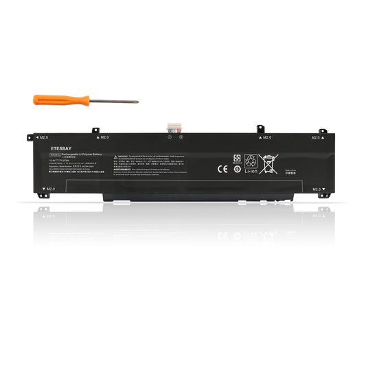 ETESBAY WK04XL 15.4V 70.13Wh Li-ion replacement battery for HP OMEN and Victus laptops, shown with screwdriver