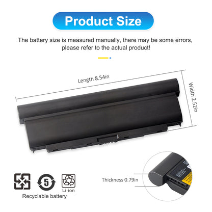 T440P 45N1152 battery size diagram showing 8.54in length, 2.52in width, 0.79in thickness and recyclable Li-ion design.