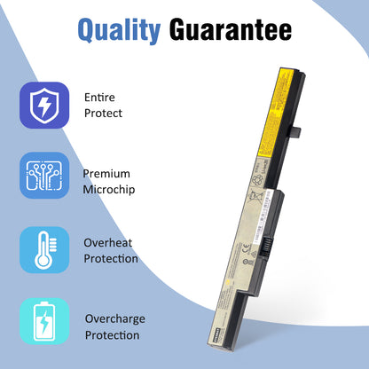 M4450 replacement battery quality guarantee with overheat, overcharge, short-circuit and premium microchip protection icons.