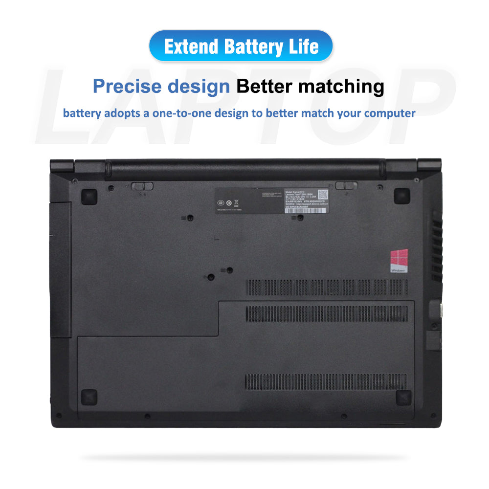 Lenovo laptop bottom view showing precise one-to-one battery compartment design for M4450 replacement battery installation.