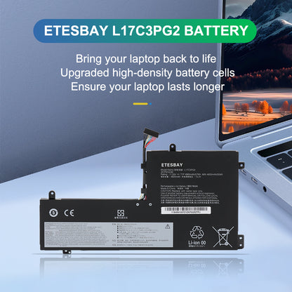 ETESBAY L17C3PG2 battery with laptop hero image, high-density battery cells for extended Legion gaming laptop performance