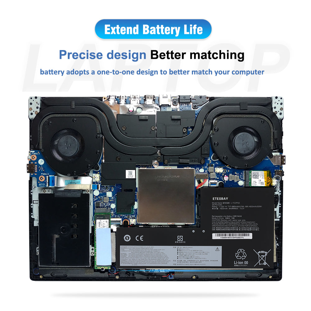 L17C3PG2 battery installed inside Lenovo Legion laptop, one-to-one precise design matching for perfect compatibility fit